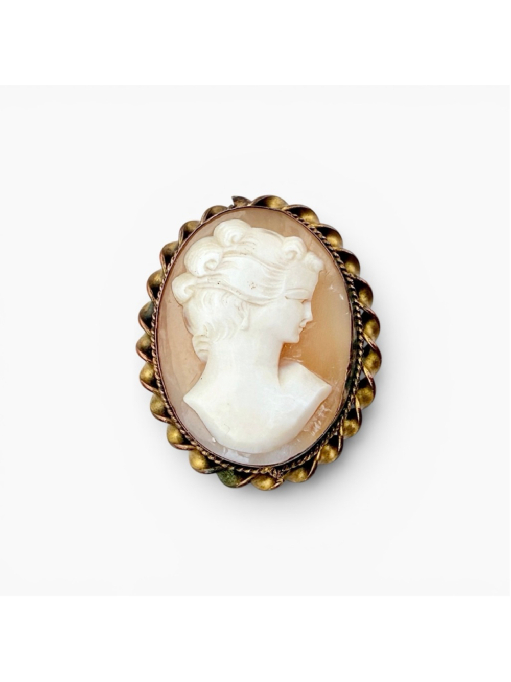 Vintage Carved Shell Cameo Brooch 1940s, Gold Filled Cameo Pin, Mid Century Lady
